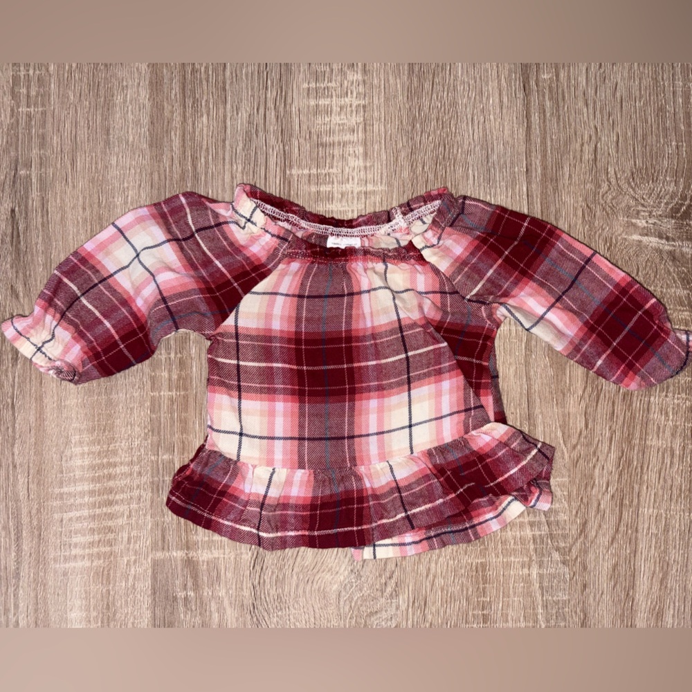 2-piece: red top, faux denim bottom